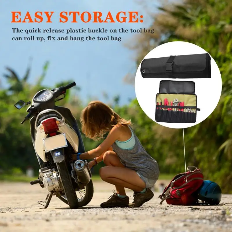 

Pocket Tool Roll Holder 10 Pockets Heavy Duty Pocket Tool Roll Holder Tool Pouches For Motorcycle And Roll Up Wrench Organizer
