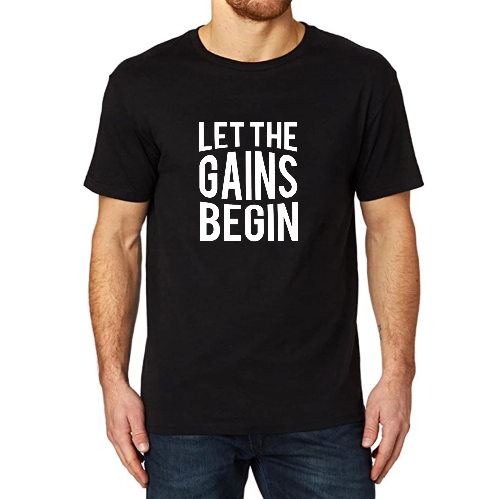 

Lyprerazy Men's Let The Gains Begin Workout Fitness Muscle Gym Summer Funny Letter Print T-shirt