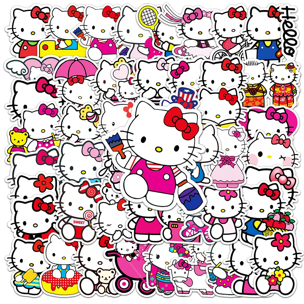 

10/30/50pcs Kawaii Hello Kitty Sticker Anime DIY Skateboard Water Bottle Laptop Waterproof Cute Decals Stickers for Kids Girls