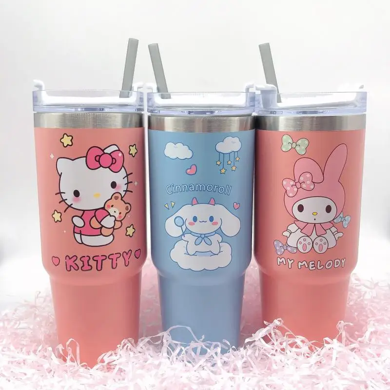 

Sanrioed Anime My Melody Cinnamoroll Kuromi Kawaii Cute Cartoon Portable Outdoor Car Large Capacity Straw Heat Preservation Cup