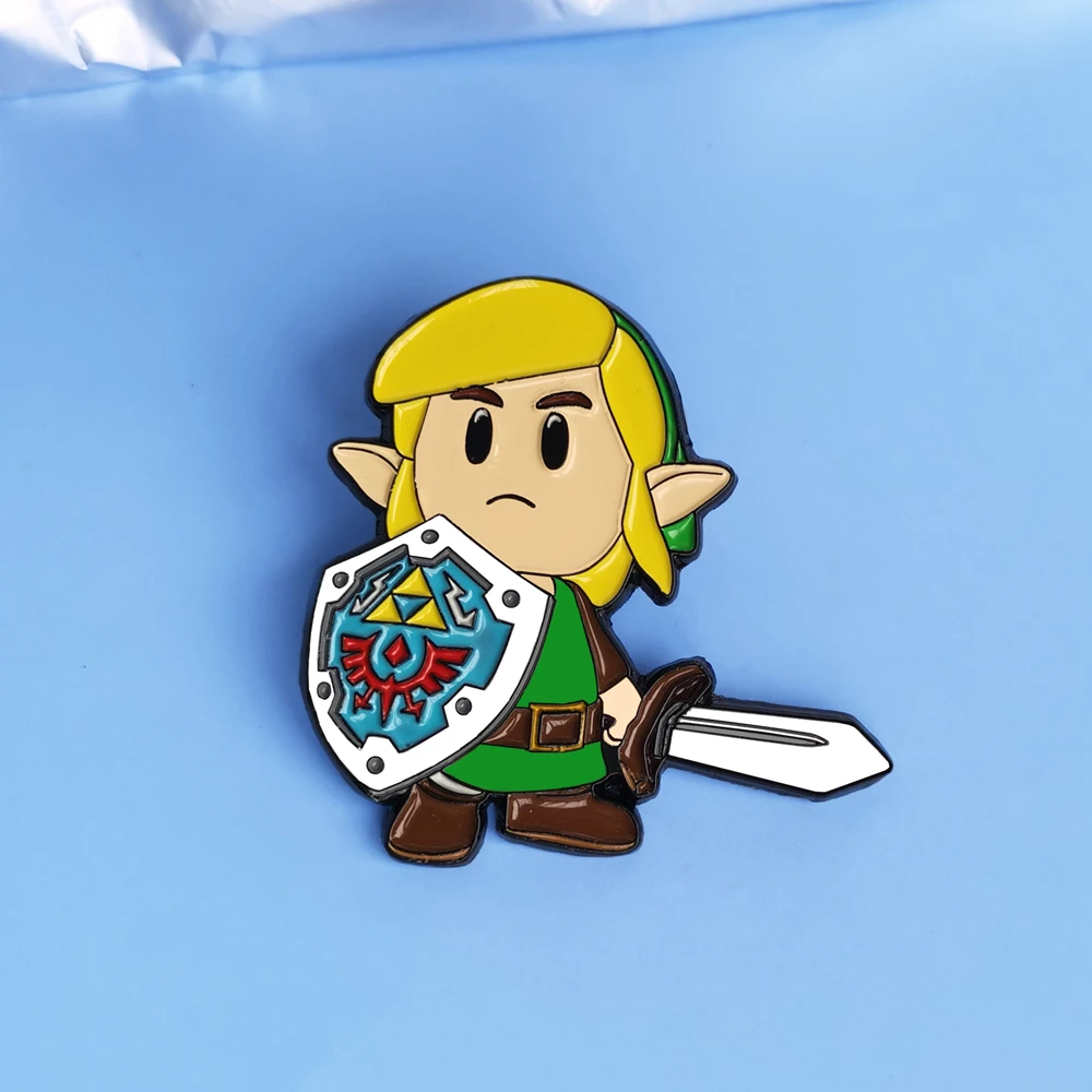 

The Legend of Zeldas Enamel Pin Cartoon Shield Warrior Link Brooch Action Adventure Game Fans Collect Badge Fashion Jewelry Gift
