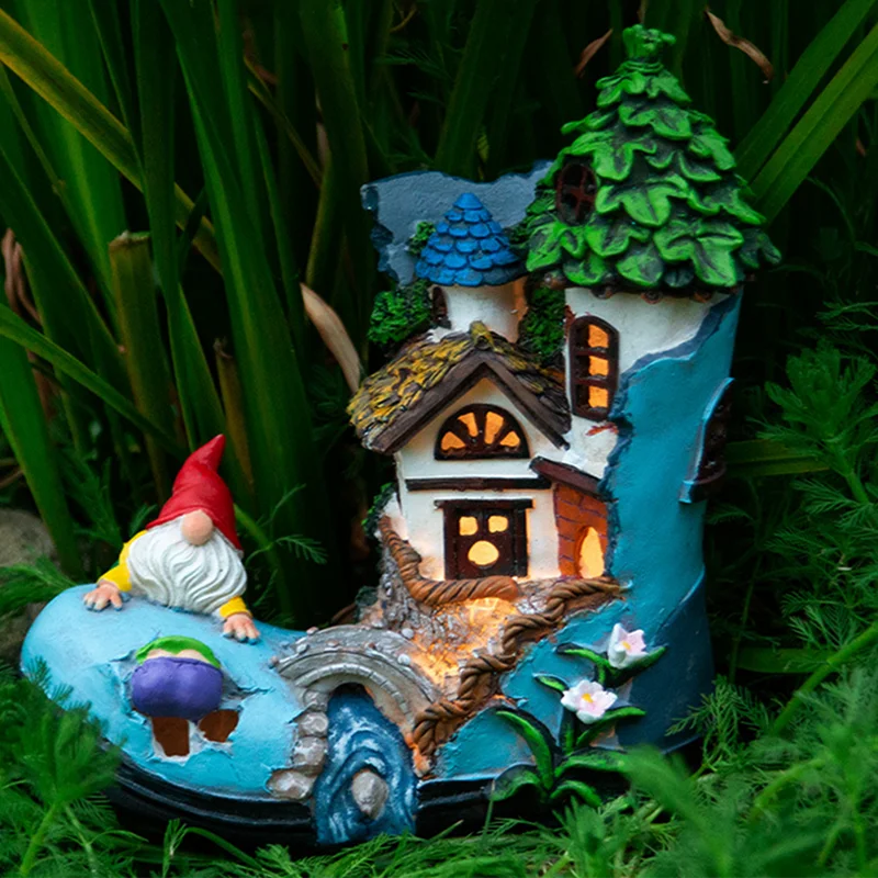

Home Garden Statues Ornaments with Solar Light Resin Boot Shape Decor Sculpture Mushroom Miniature Outdoor House Decoration