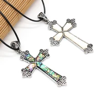 natural shells white abalone alloy cross pendant necklace for jewelry making diy necklaces accessories charms gift party 42x65mm