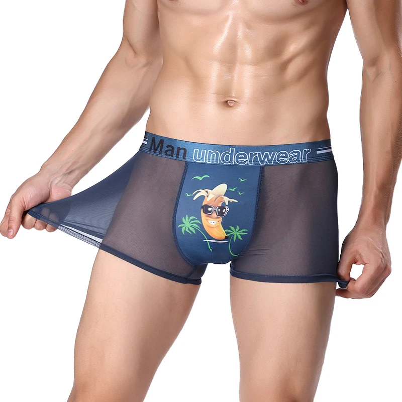 

3-4 sexy men's underwear cute patterns summer silky breathable shorts stylish sports boxers