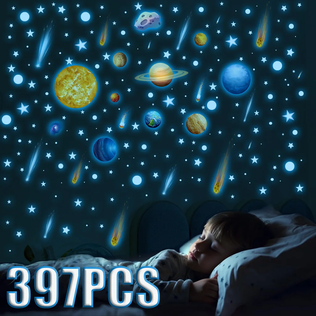 Набор наклеек со светящимися звездами (397 на стены для детских комнат и домашнего
