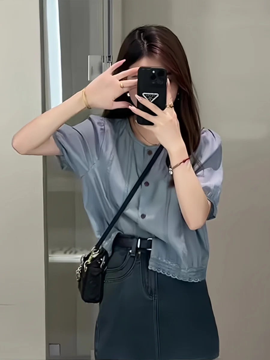 Женская рубашка с коротким рукавом элегантная однобортная свободная