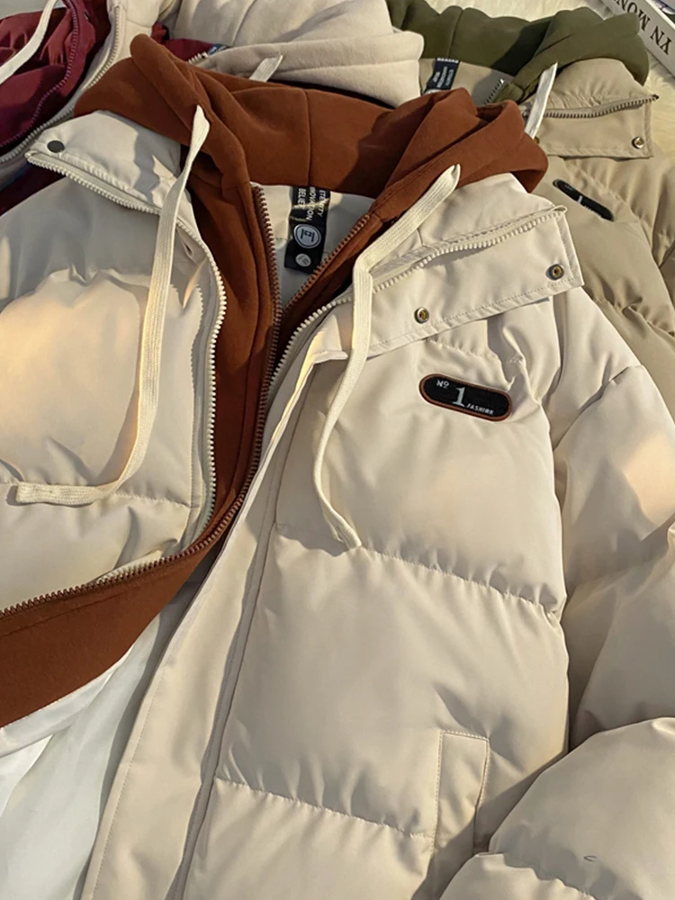 Hood Warm Cotton-Padded Coat for Men Winter 2024 New Gray Hong Kong Sle Plus size Loose Cotton-padded jacket Jacket