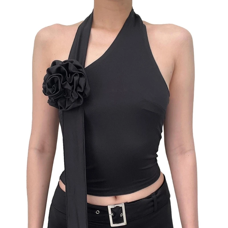 

Women Strapless Slim-Fitted Crop Tube Top Vintage Flower Strap Self-Tie Solid Color Off Shoulder Camisole Vest Bandeau