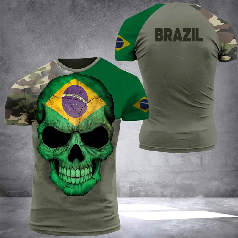 

2023 2022 Brazil Men's T-Shirts Veterans National Flag Tops Summer Tee 3d Print Graphic T-Shirt Short Sleeve Shirt