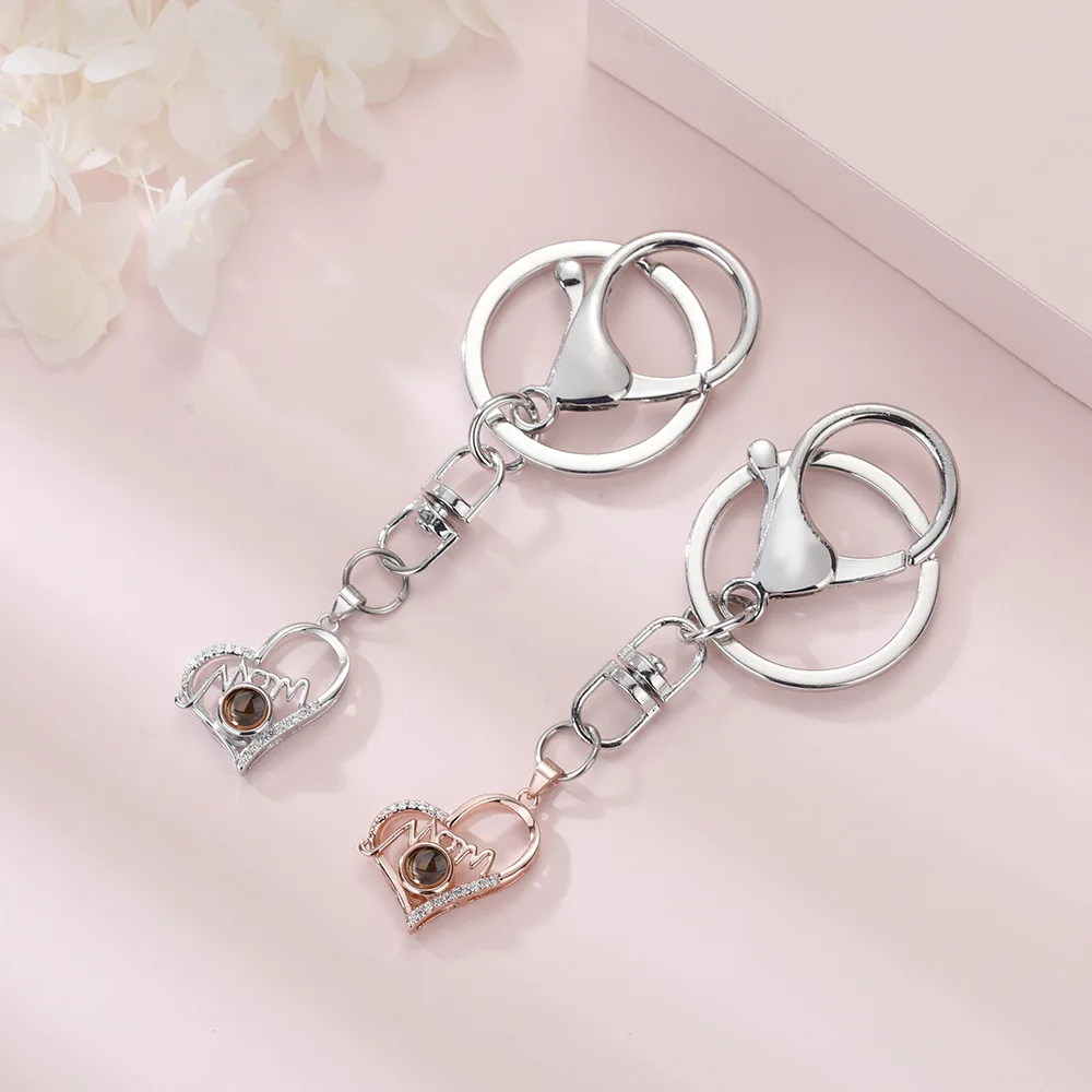 HIBODY Picture Custom Love Stainless Steel Projection Key Chain Unisex Personality Fashion Color Photo Mother's Day Gift