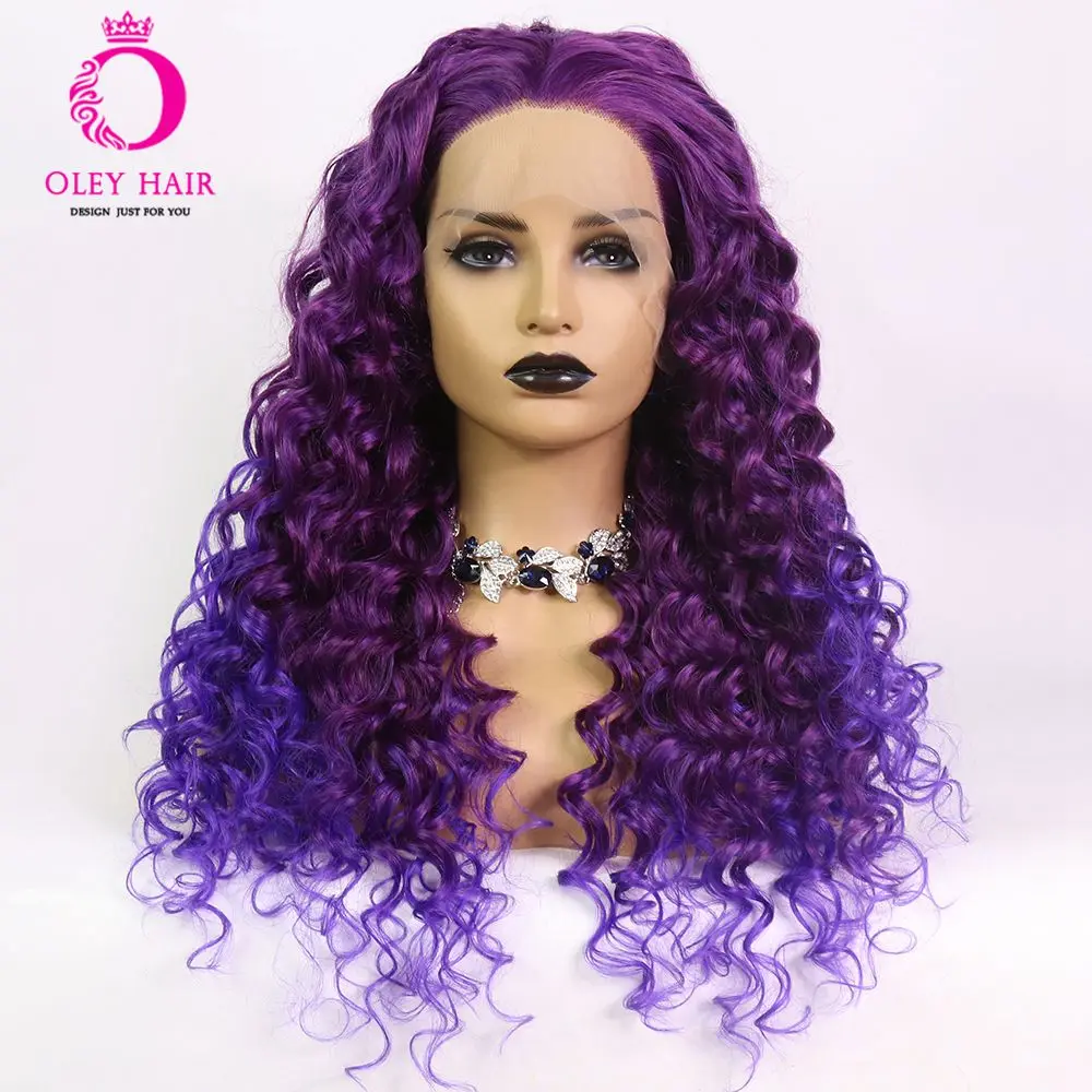 Light Purple Synthetic Lace Front Wig Heat Resistant Loose Two Tone Ombre Color Cosplay Wigs For Black Women OLEY