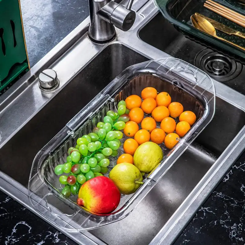 

Сливная корзина для мытья фруктов и овощей, Бытовая кухонная телескопическая корзина для раковины, полка, сливная стойка, регулируемая корз...