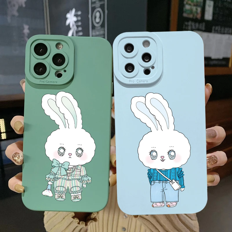 

Cute white rabbit phone case For iPhone 14 11 12 13 Pro Max 14 Plus XS X XR 7 8 Plus SE 2020 Soft Silicone Back Cover Shell Funa