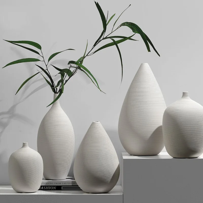 

White Ceramic Dry Flower Vase Ornaments Creative Modern Simple Living Room Dining Table Flower Inserter Household Decoration