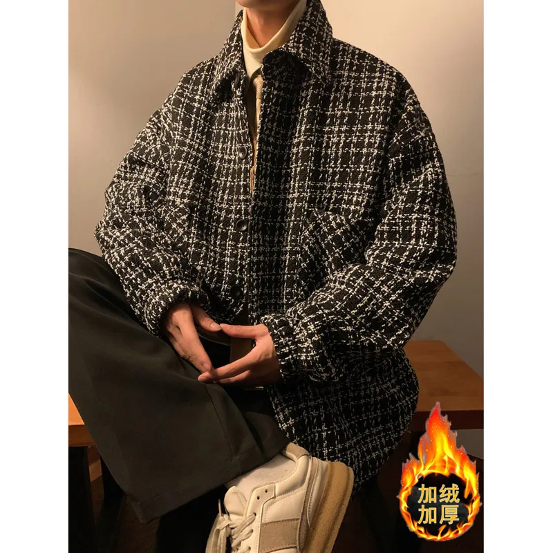 Winter Jacket Men Warm Fashion Retro Thicken Plaid Jackets Men Streetwear Korean Loose Thick Short Coat Mens Outwear M-2XL