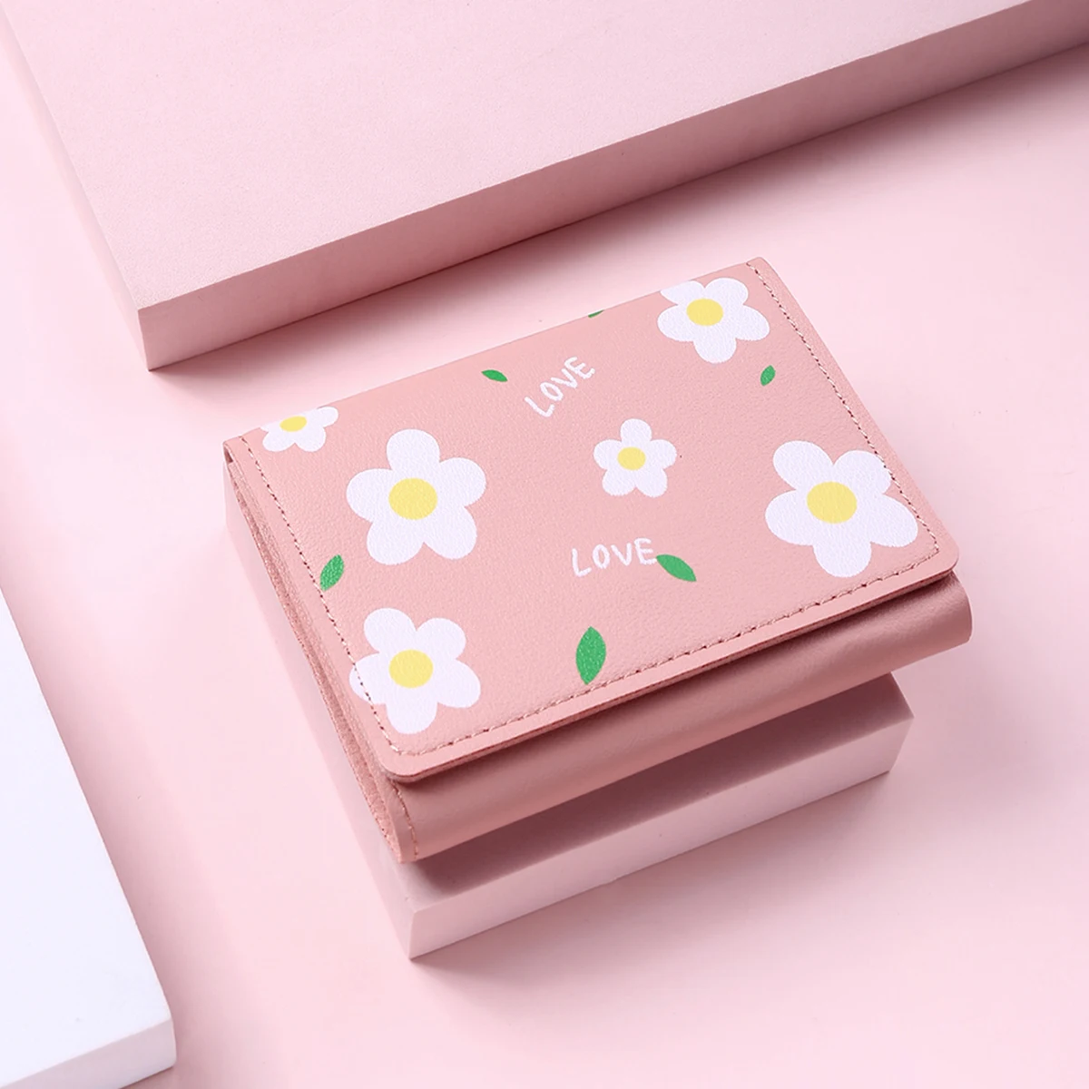 Flower Printing PU Leather Cute Wallet Small Hasp Girl Money Bag Brand Designer Coin Purse Female Card Holder Wallet
