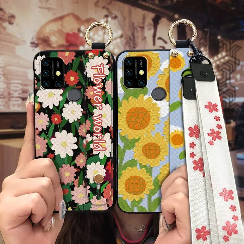 lanyard silicone phone case for umidigi power 3 painting flowers original phone holder anti knock free global shipping
