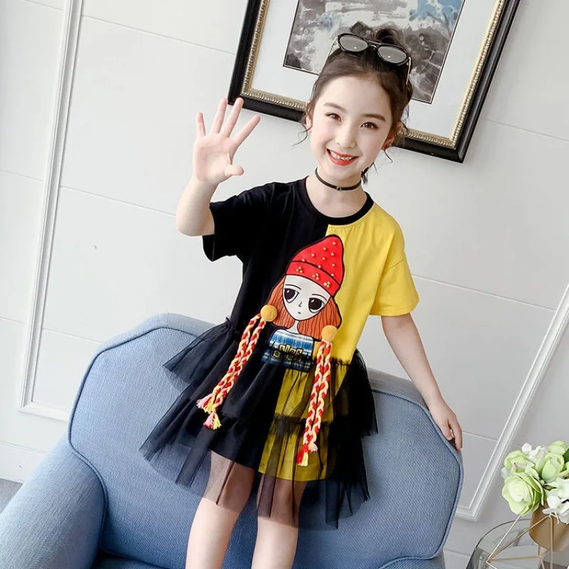 

Детское Сетчатое платье с коротким рукавом, на Возраст 3-13 лет