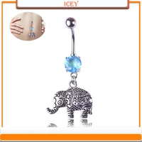 1pc elephant belly ring totem navel stud crystal belly navel jewelry rhinestones belly button ring stainless steel belly jewelry