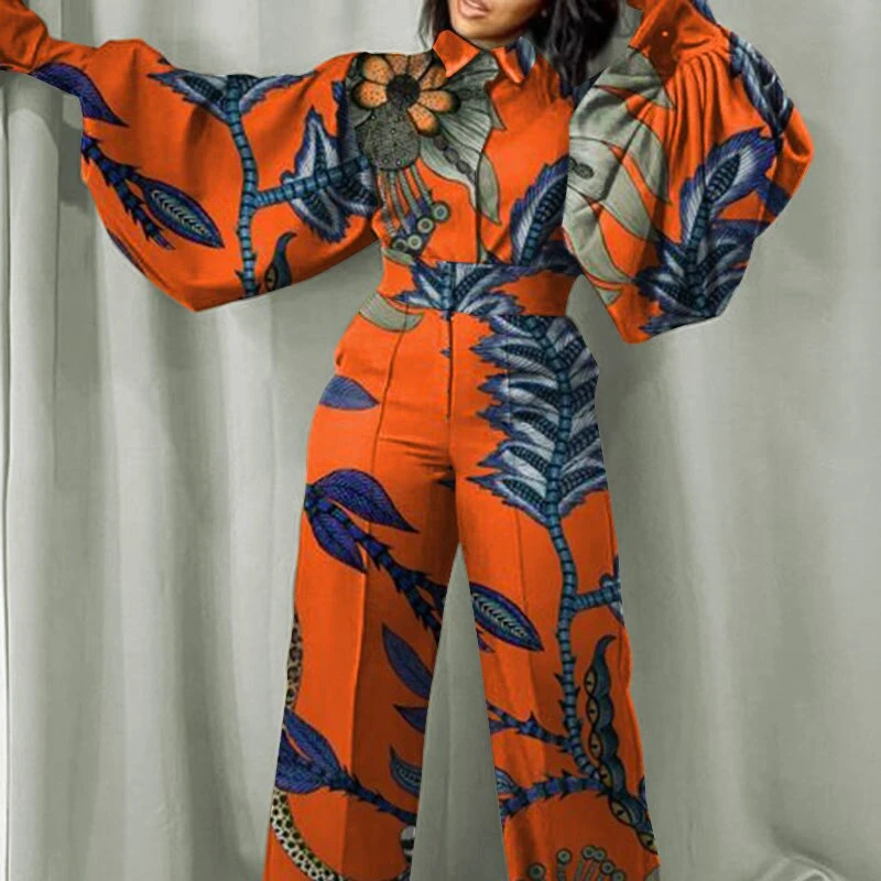 2022 Dashiki African Wide Leg Trousers 1 Colors New Fashion Suit (Dress and Trousers) Long Sleeves African For Lady Jumpsuit