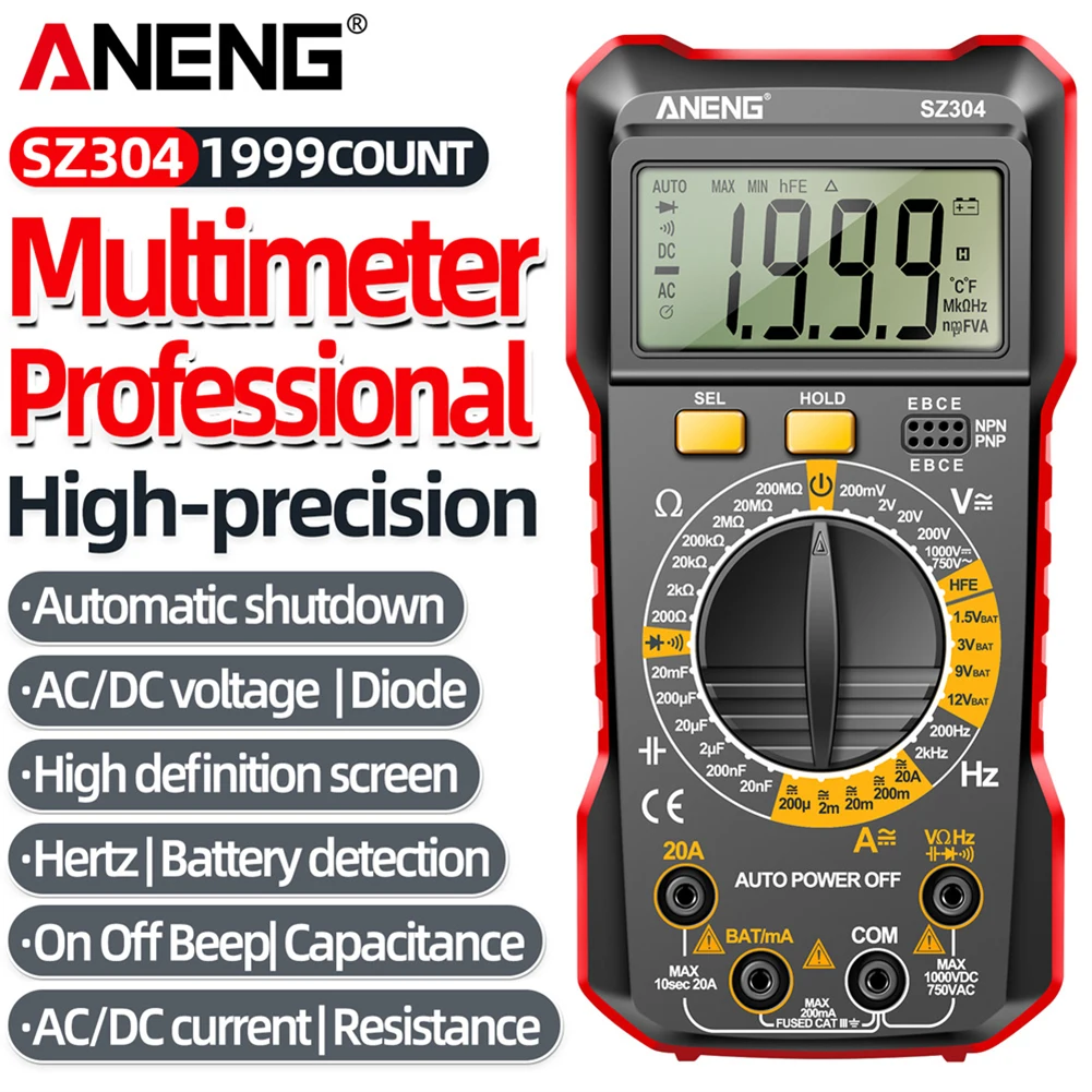 

ANENG SZ304 Digital Multimeter AC/DC Voltmeter Ammeter Non-contact Voltage Detector Electric Current Tester Hz Diode Capacitor
