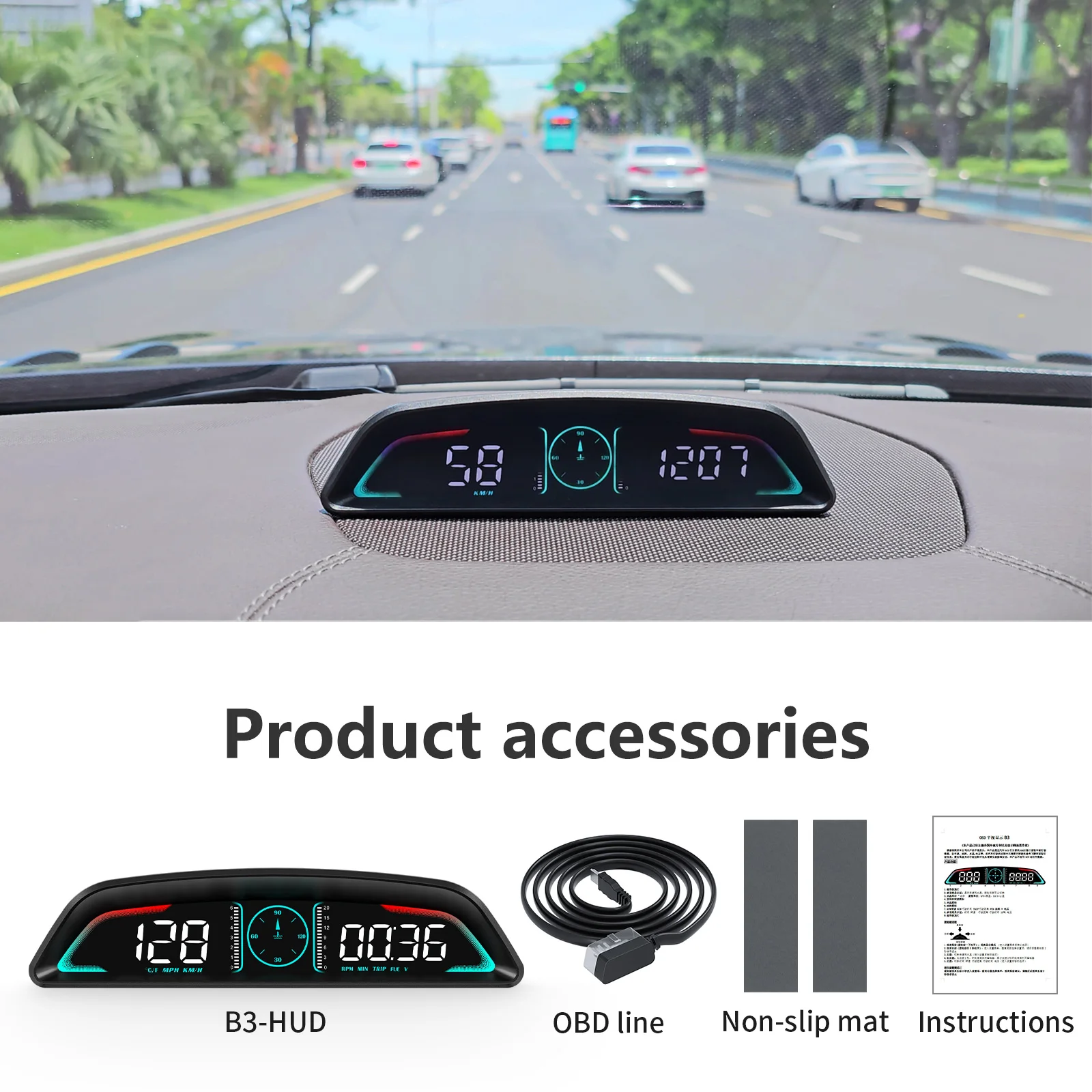 

B3 OBD-2 Автомобильная Цифровая Приборная Панель HUD Предупреждение О Ограничении Скорости Датчик Уровня Топлива Дисплей Темп...