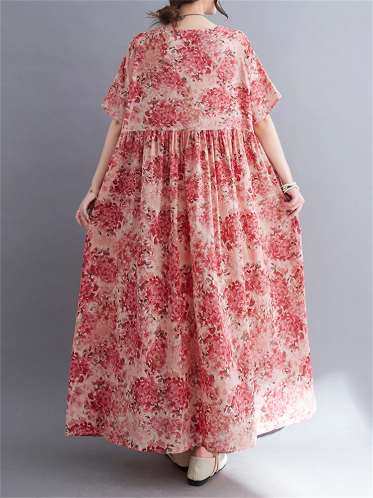 Женское винтажное Хлопковое платье с принтом повседневное Длинное свободное