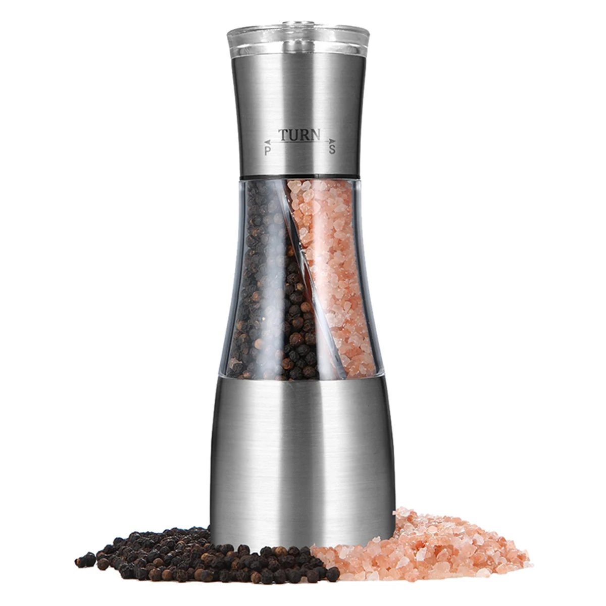 

Salt and Pepper Grinder 2 In 1 Stainless Steel Salt and Pepper Mill Adjustable Coarseness Manual Pepper Grinder Refillable Salt
