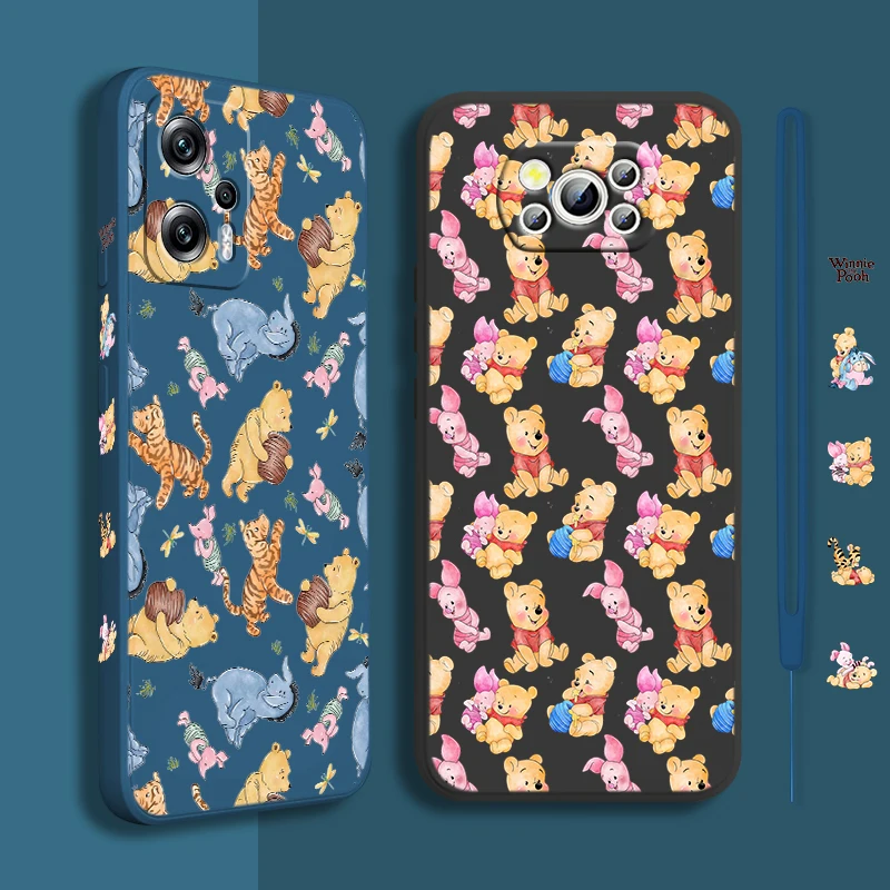

Cute Winnie The Pooh For Xiaomi POCO X5 M5 C40 M4 X4 F4 C40 X3 NFC F3 GT M4 M3 Pro C3 4G 5G Liquid Left Rope Phone Case Fundas