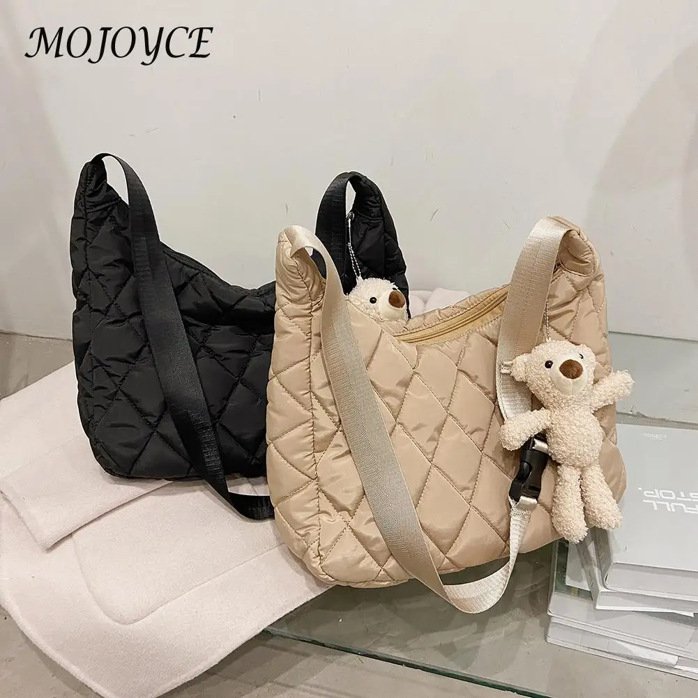 

Autumn Winter Vintage Shoulder Bag Nylon Lattice Design Shoulder Bag Pure Color Large Capacity Crossbody Bags