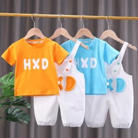 2022 new summer alphabet cartoon strap two piece boy short sleeve fashion childrens suit baby boy clothing