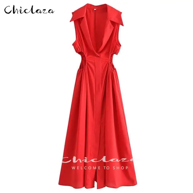

CHICLAZA Women 2022 Spring Summer Sexy Waist Hollow Midi Dresses For Women Fashion Elegant Party Dresses Ladies Vestidos