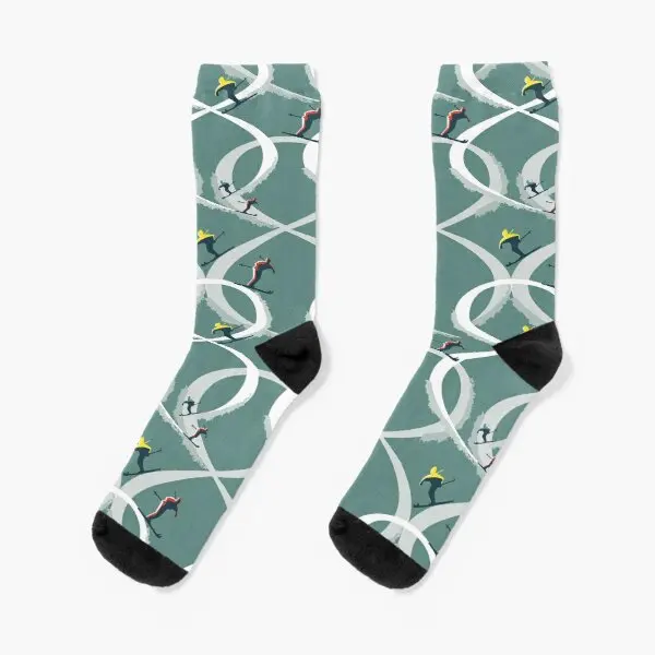 

Mid Century Figure 8 Skiers In Retro Sty Crew Socks Cotton Girls Comfortable Winter Mens Pattern Ladies Short Women Sports Best
