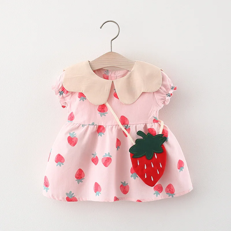 

2022 Toddler Baby Girls Strawberry Print Dresses Summer Newborn Infant Kids Cloths Birthday Party Princess Dress Vestido De Bebe