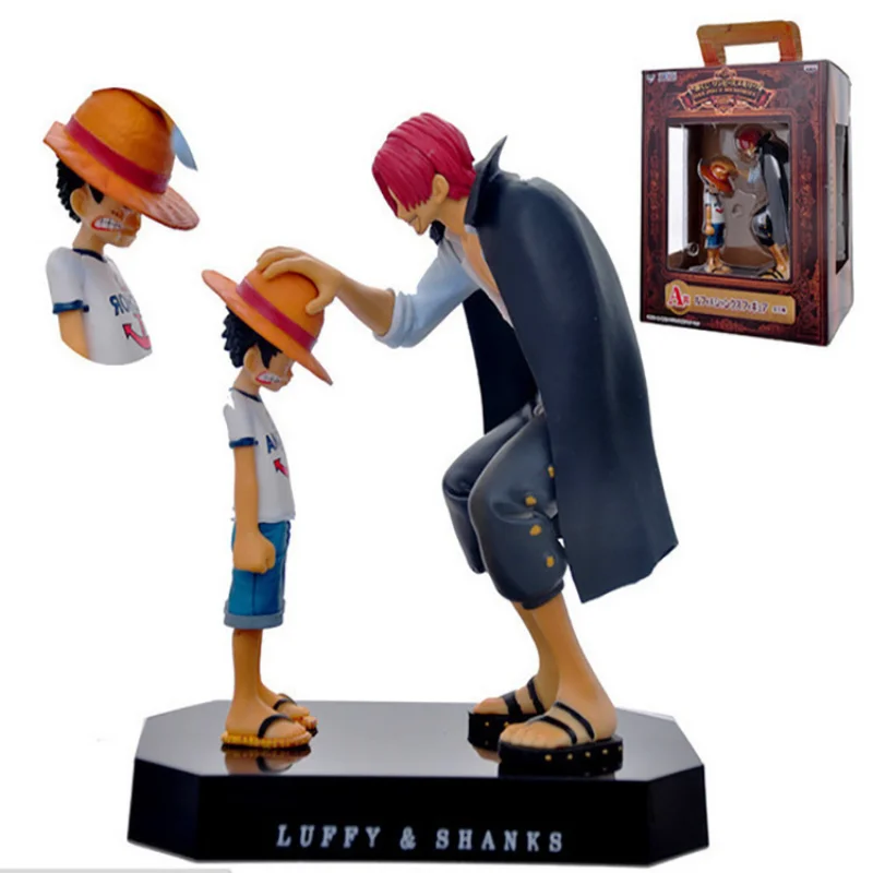 One Piece Surrounding Boys Straw Hat Luffy and Shanks Hand Touching Luffy's Head and Touching Red Hair Ornaments
