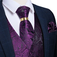 purple paisley suit vest for men wedding tuxedo silk waistcoat neck tie pocket square cufflinks set mens clothing blazer vest
