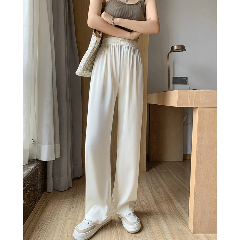 

Women's Y2K Clothes White Ice Silk Wide Leg Dragging Pants Summer Thin Section Straight Sweatpants High Waist Versatile Trousers
