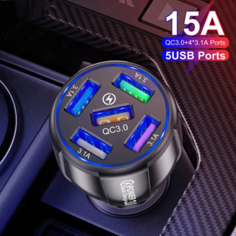 

5/4USB Car Chargers QC 3.0 Port Fast Charging For Samsung Huawei iPhone Universal Multiple USB Ports Quick Car-charger Adapter