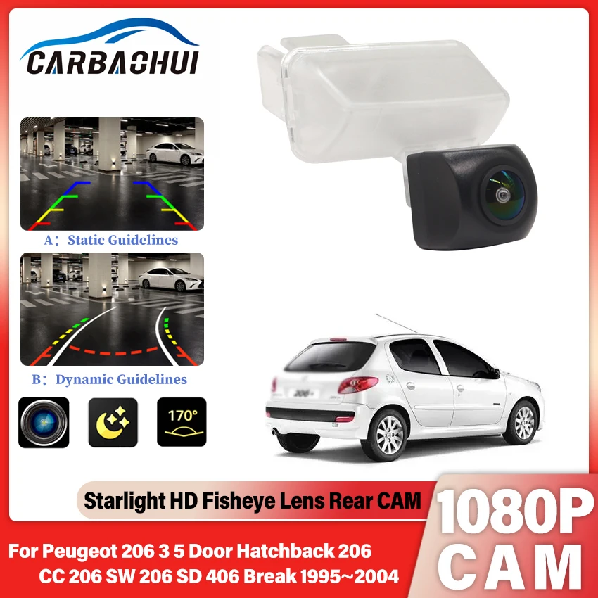 Фото Камера заднего вида HD 1080P для Peugeot 206 3/5-дверный хэтчбек, 206 CC, 206 SW, 206 SD, 406 Break 1995~2004, монитор для парковки задним ходом №3