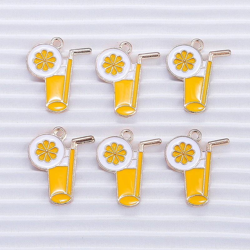 

10pcs 22x27mm Trendy Enamel Orange Juice Drink Charms for Jewelry Making Pendants Necklaces Earrings DIY Keychains Accessories