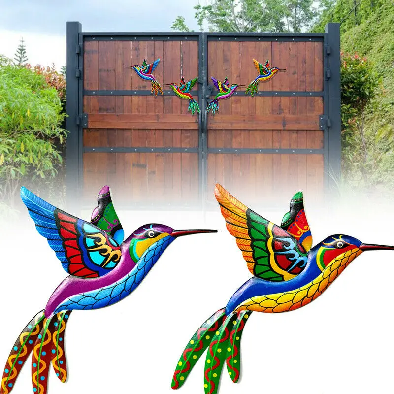 

Metal Bird Hand-painted Wall Art Sculpture Hummingbird Big Decoration Outdoor Hanging Ornament Garden Home Decor Crafts