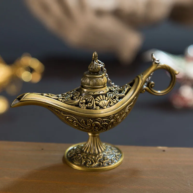 

12cm(4.7")Classic Rare Hollow Legend Aladdin Magic Genie Lamps Incense Burners Retro Wishing Oil Lamp Home Decor Gift