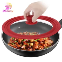 deouny multifunctional silicone tempered glass pot lid visualization anti fall anti overflow lid kitchen utensils cookware parts