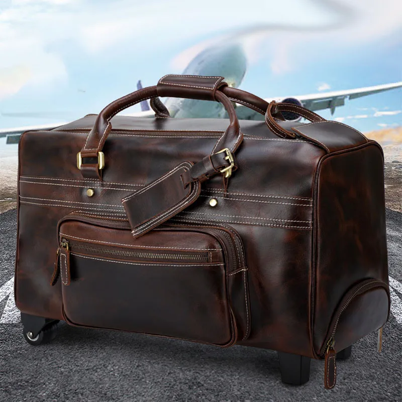 Мужская сумка-тележка из натуральной кожи в стиле ретро