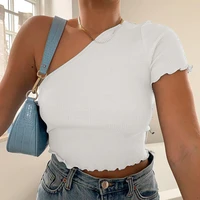 women tops sloping shoulder tight t shirt summer fashion casual solid color slim womens pullover tops short sleeve clothing