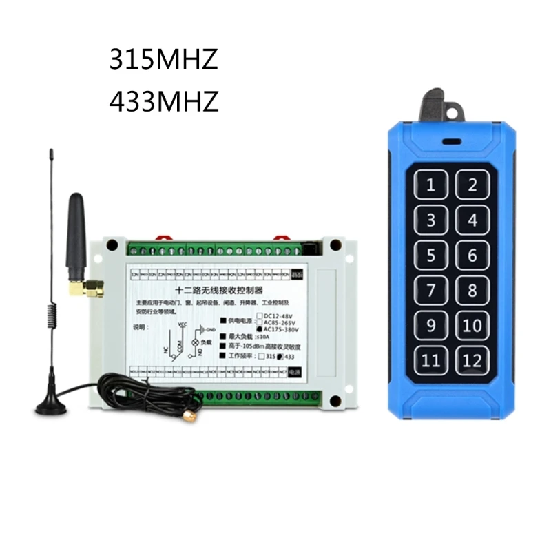 

315Mhz 433MHz Receiver Wireless Remote Control Switch Motor Controller 85V-380V 12 Gangs Relay Module Transmitter DIY U4LD