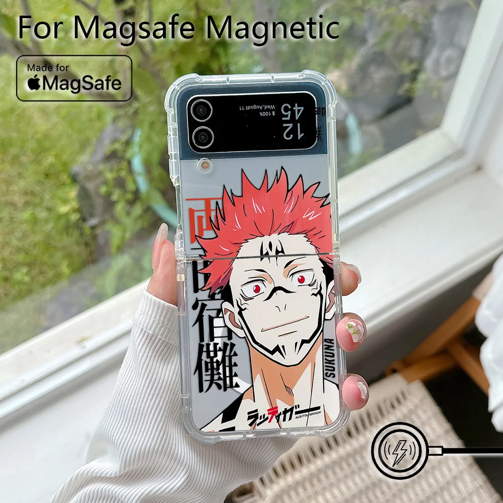 Магнитный чехол для телефона Anime Jujutsus Kaisen Satoru Gojo Magsafe Samsung Galaxy Z Flip 3 4 5 6 5G с мягкой
