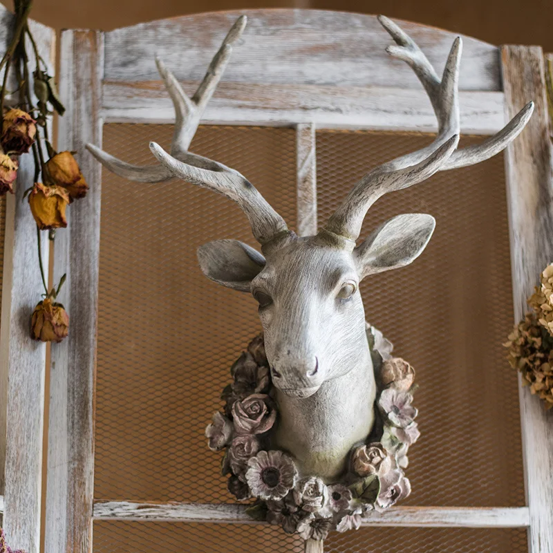 

Deer Head Garland Wall Hanging Beast Head Resin Wall Decoration French European Art Sculpture Retro Gifts