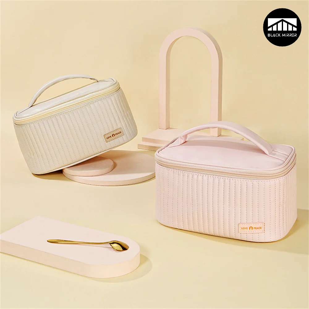 Cream Cake Series PU Solid Color Girl Open Cover Makeup Cases Portable Large Capacity Women Cosmetic Storage Bag for Home Travel