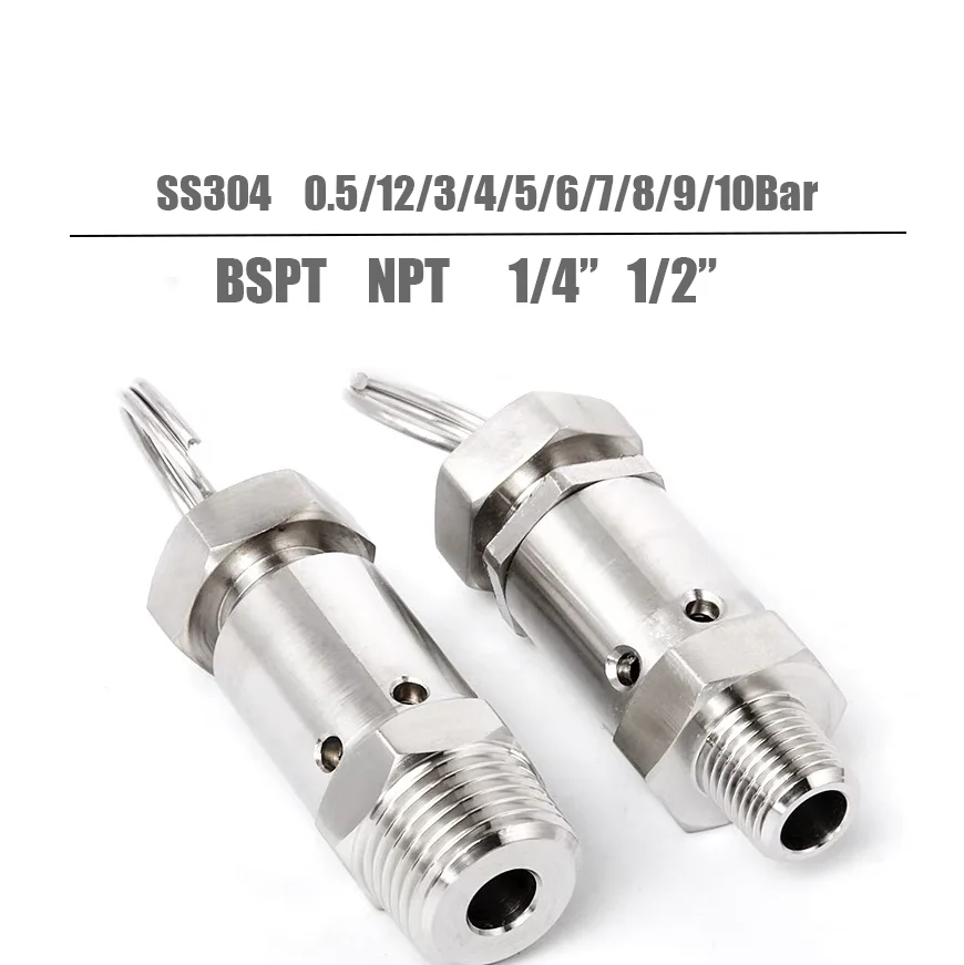 

Мини-клапан сброса давления 1/4 дюйма 1/2 дюйма BSPT NPT наружная резьба 0,5-10 бар SS304 выхлопные клапаны из нержавеющей стали мини-клапаны сброса воздуха